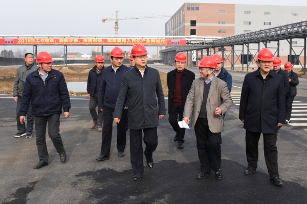 圖4 孫兵市長(zhǎng)檢查東區(qū)6萬噸三元?jiǎng)恿﹄姵夭牧锨膀?qū)體項(xiàng)目新建設(shè)罐區(qū)